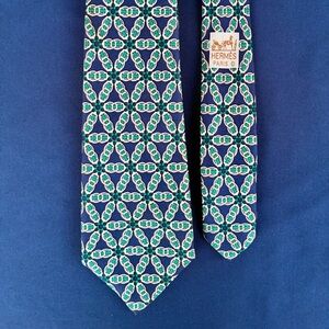Hermès Blue and Green Patterned Tie